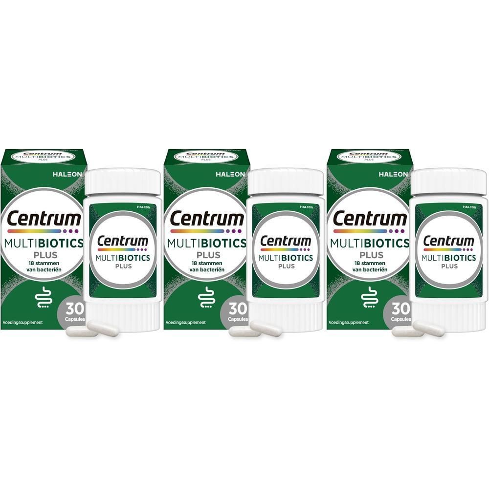 Drie verpakkingen Centrum Multibiotics Plus met elk 30 capsules.