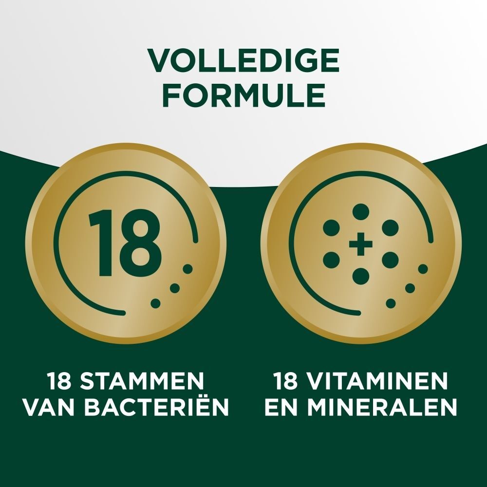 Centrum MultiBiotics Complete: 18 bacteriestammen en 18 vitaminen/mineralen.