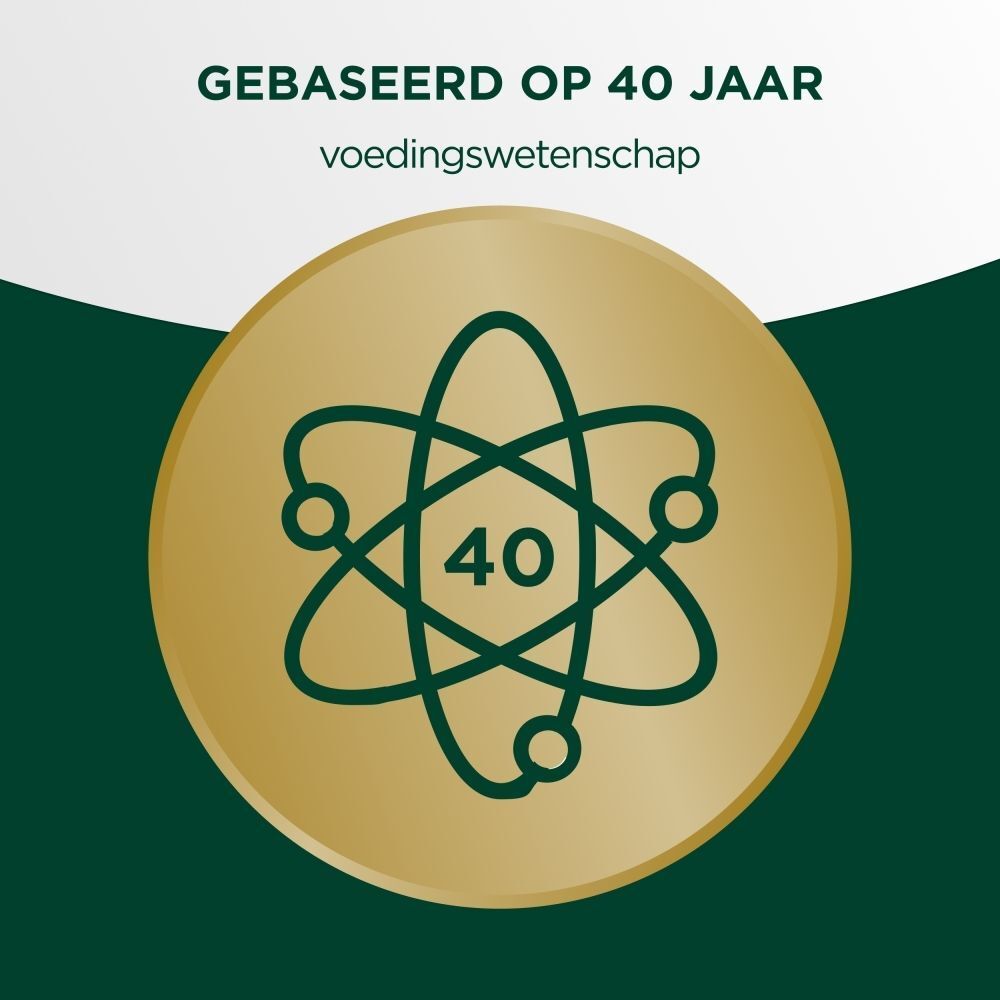Atoom-icoon met '40' en tekst '40 jaar expertise'.