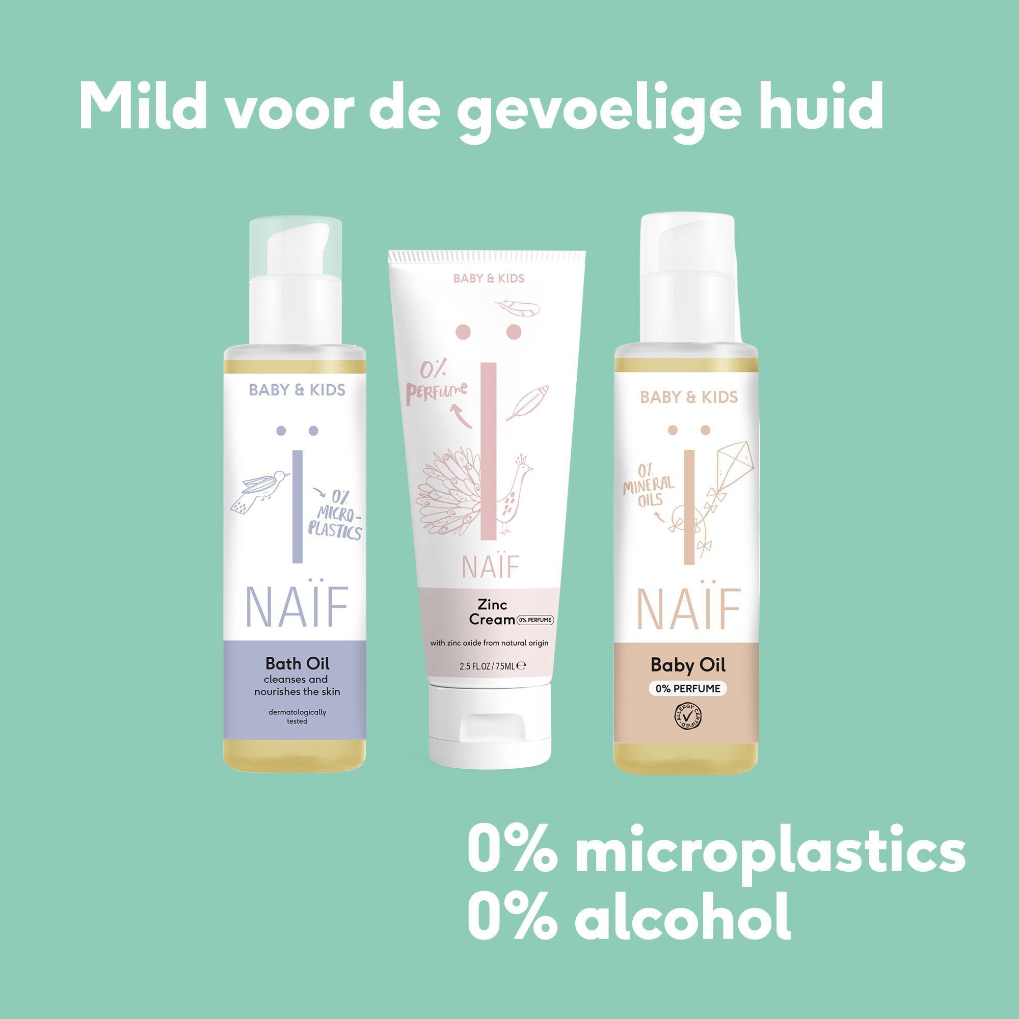 Beoordeling voor Naïf Babyolie met vijf sterren en positieve tekst.