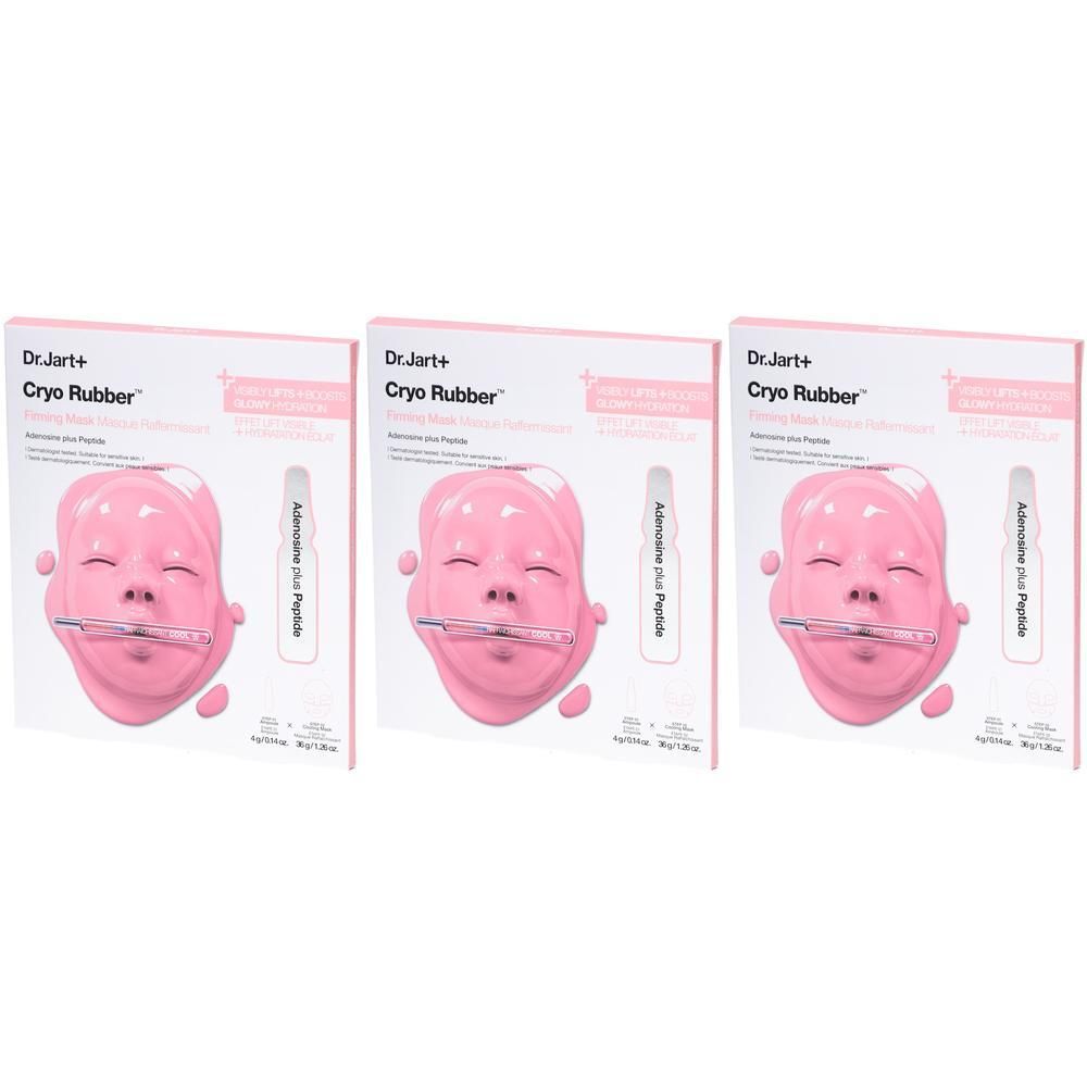 Drie verpakkingen Dr. Jart+ Cryo Rubber Mask met Adenosine Peptide.