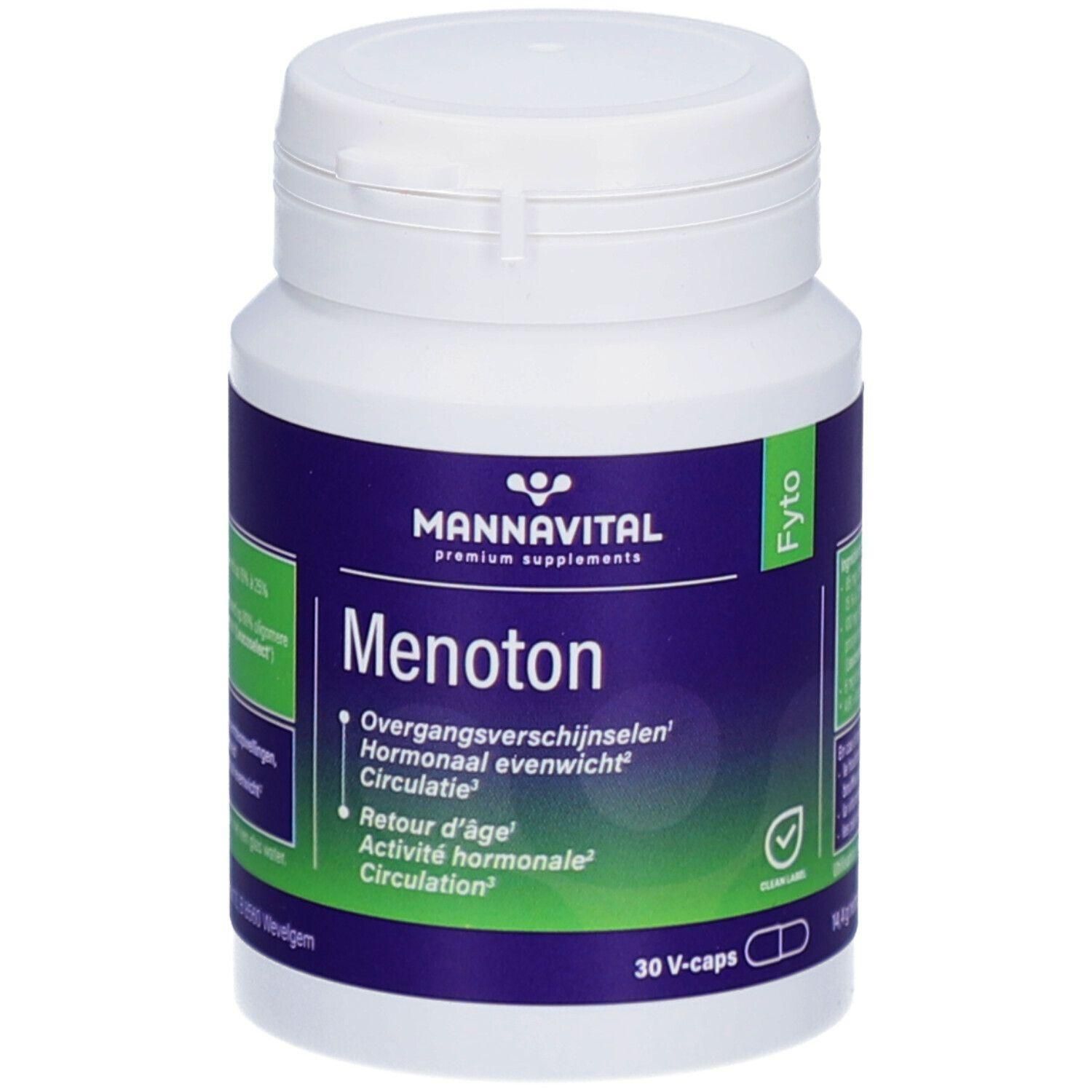 Mannavital Menoton V-caps: Capsulefles met etiket, 30 V-caps.