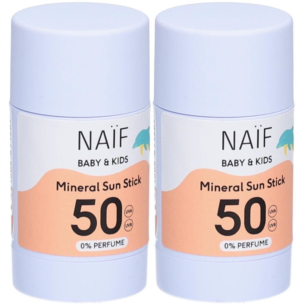 Twee Naïf Mineral Sun Sticks SPF50 voor Baby & Kids, 0% parfum.