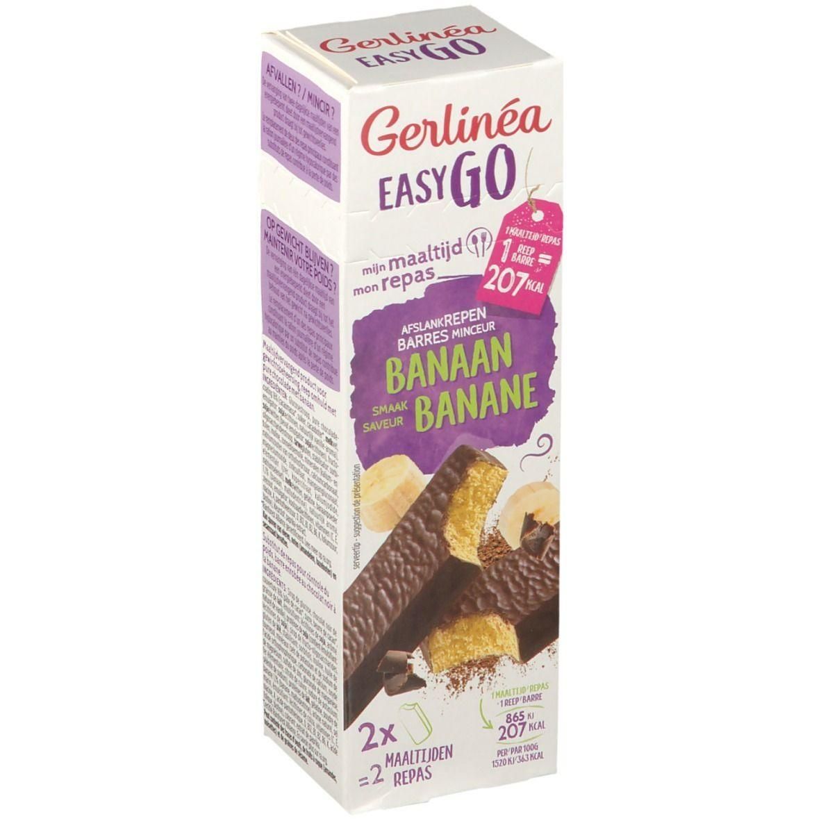 Barres Gerlinéa Easy Go Banane : barres chocolatées avec garniture banane, 2 unités.