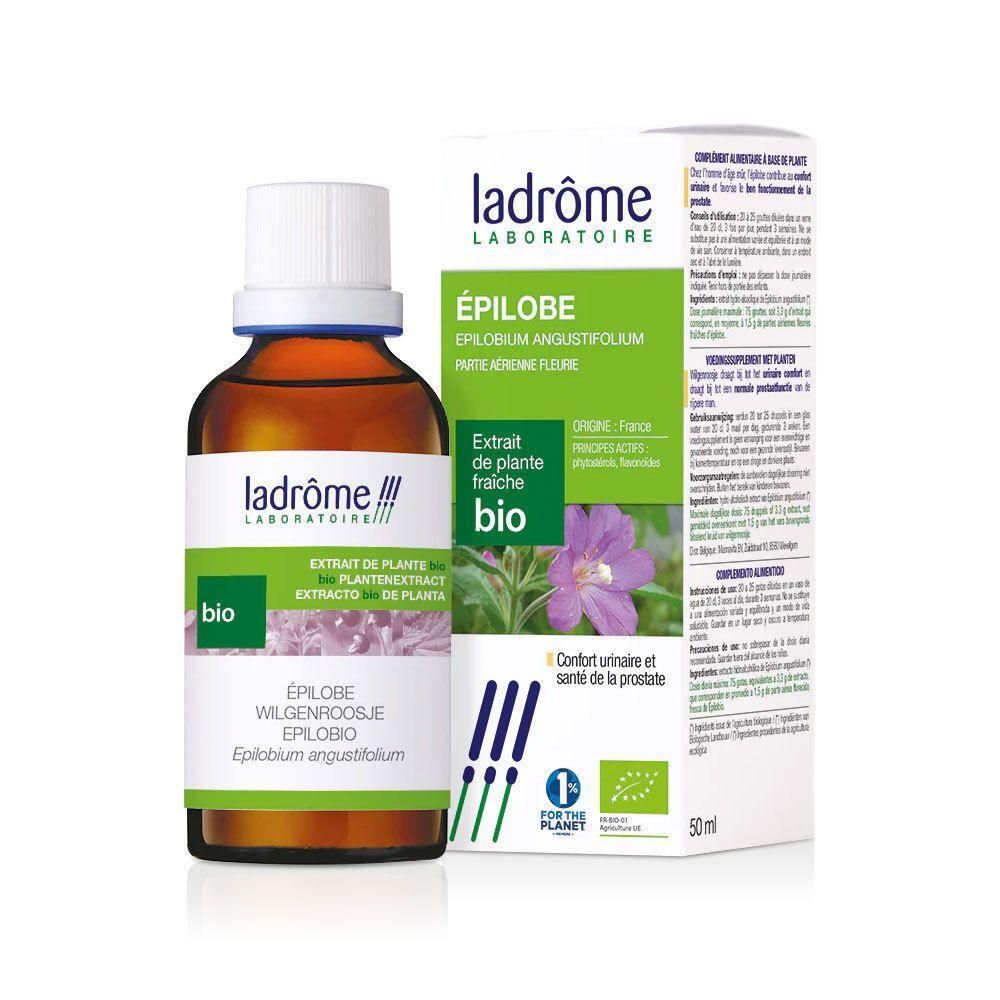 Ladrôme Bio Epilobium extract in bruine fles en kartonnen doos.