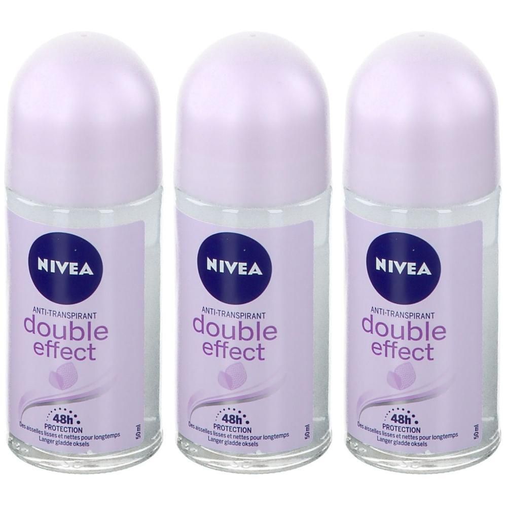 Drie Nivea Double Effect deodorant roll-ons met 48 uur bescherming.