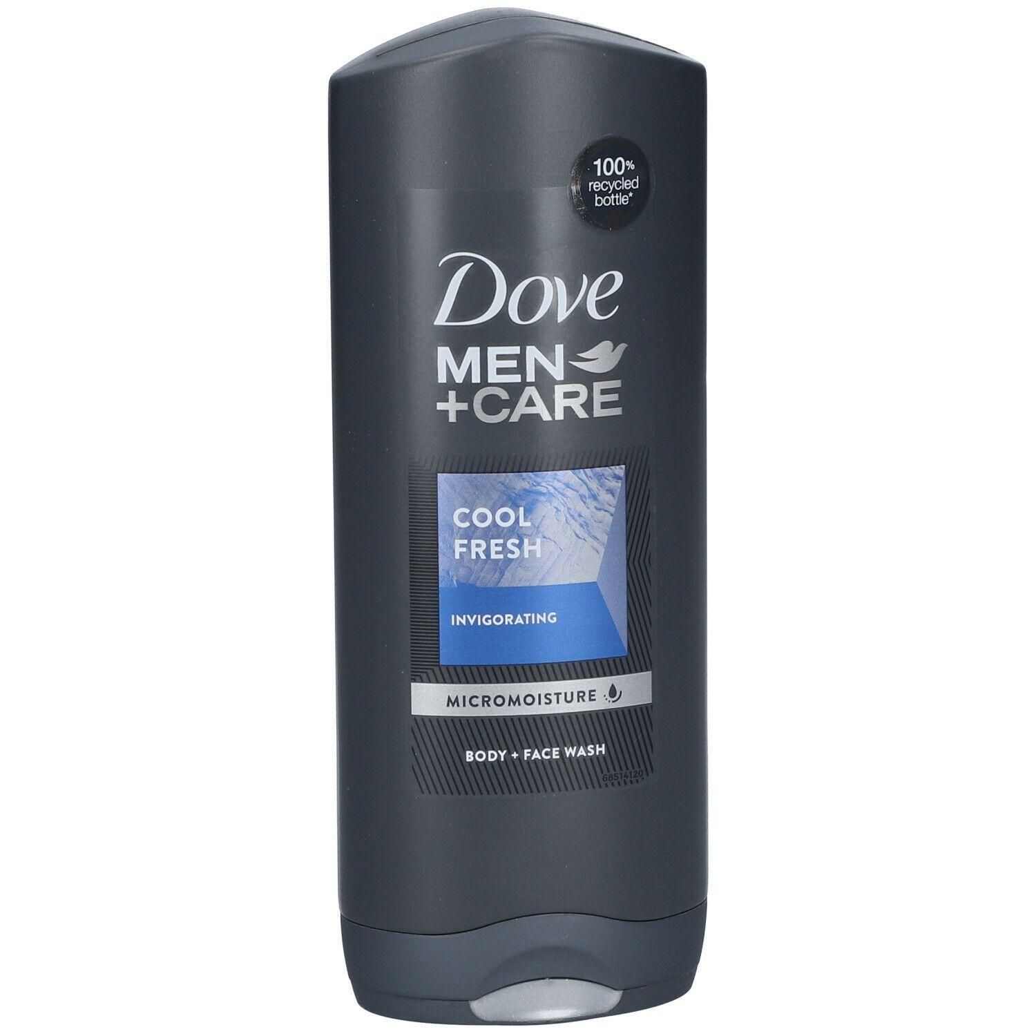 Gel douche Dove Men+Care Cool Fresh, flacon 100% recyclé.