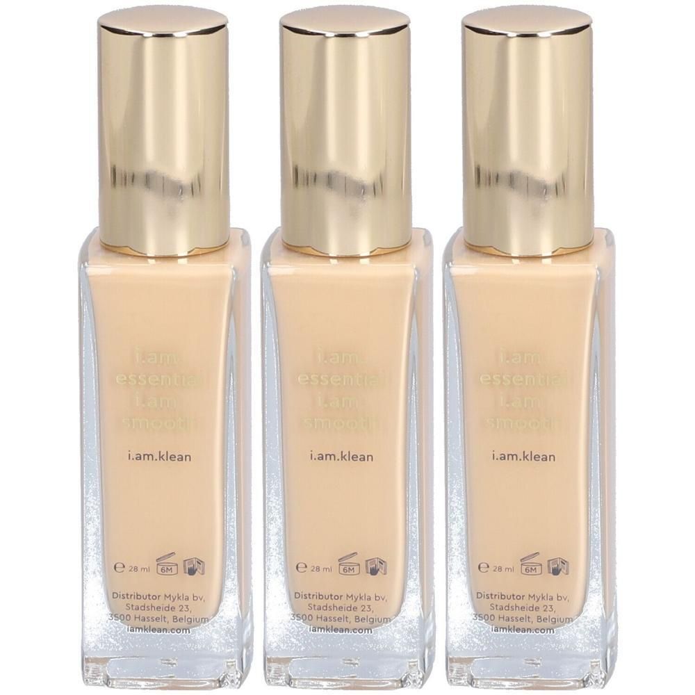 Trois flacons de i.am.klean Primer Neutral avec bouchons dorés.