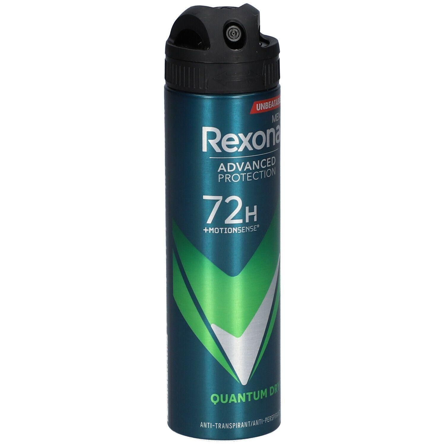 Déodorant spray Rexona Men Advanced Protection Quantum Dry, protection 72h avec technologie Motionsense.