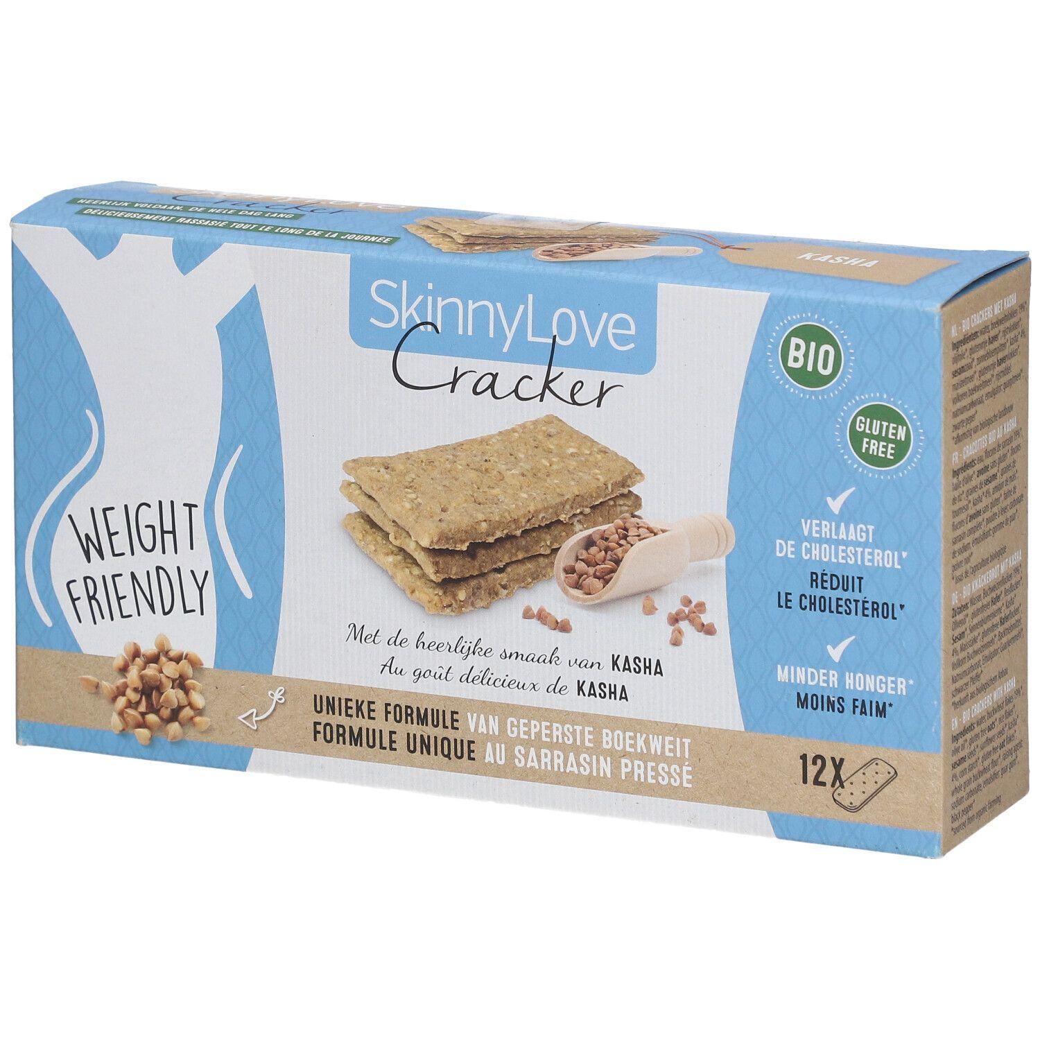 SkinnyLove Cracker Kasha Bio: 3 crackers op een verpakking, glutenvrij, gewichtsfreundelijk.