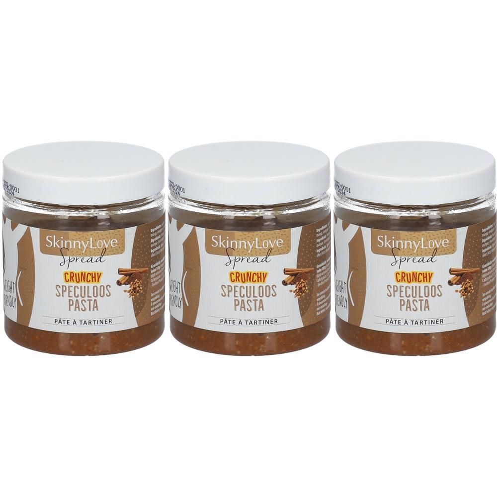 Trois pots de pâte croustillante SkinnyLove Spéculoos.