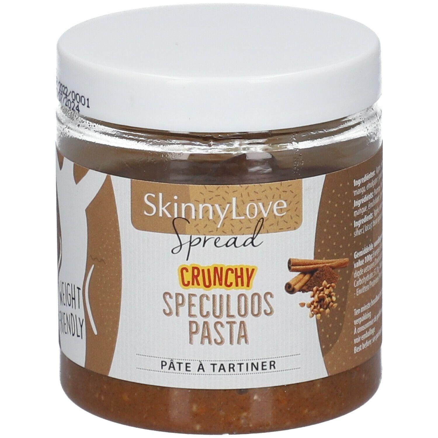 Pot SkinnyLove Crunchy Speculoos Pasta. Met kaneelstokjes en koekjesstukjes.