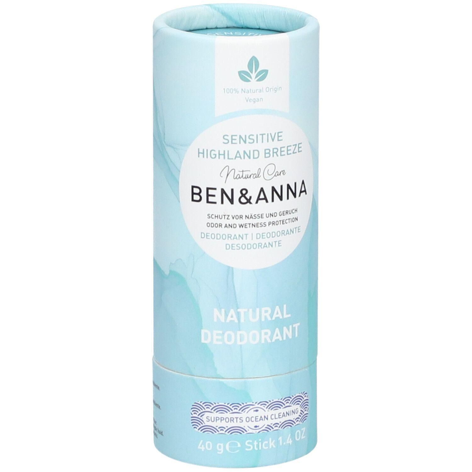 Déodorant naturel Ben & Anna Sensitive Highland Breeze en tube papier, 40g.