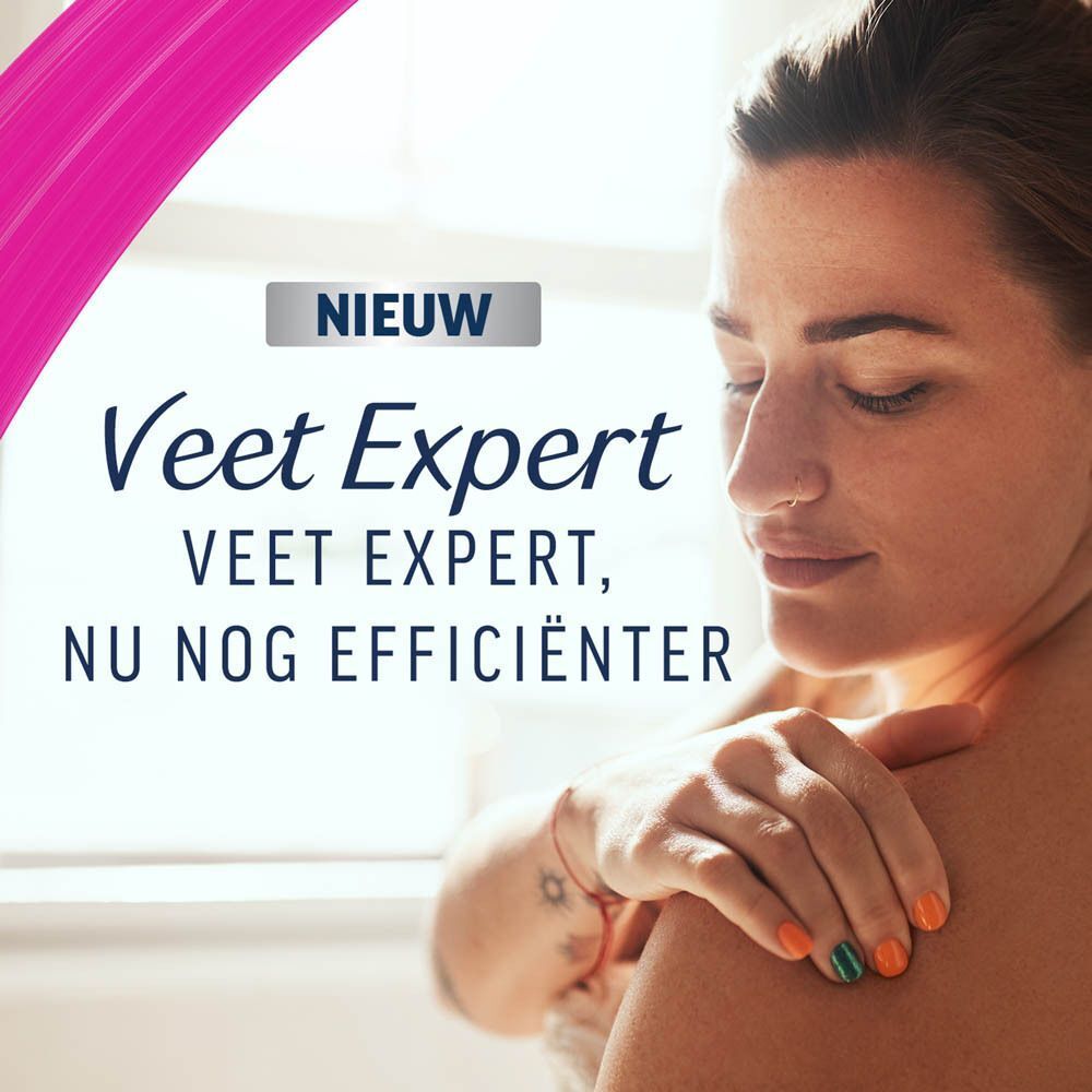 Vrouw met gladde huid, promoot Veet Expert, nu nog efficiënter.