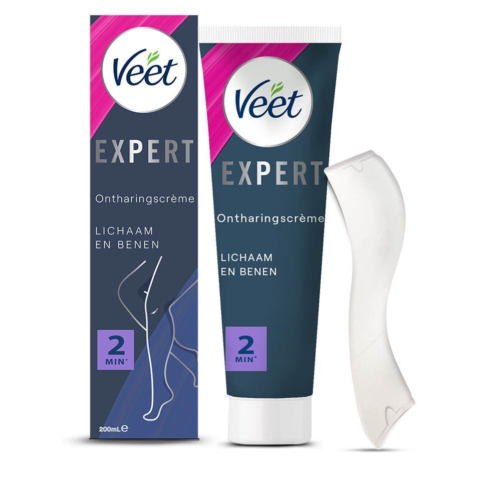 Veet Expert ontharingscrème voor lichaam en benen met spatel.