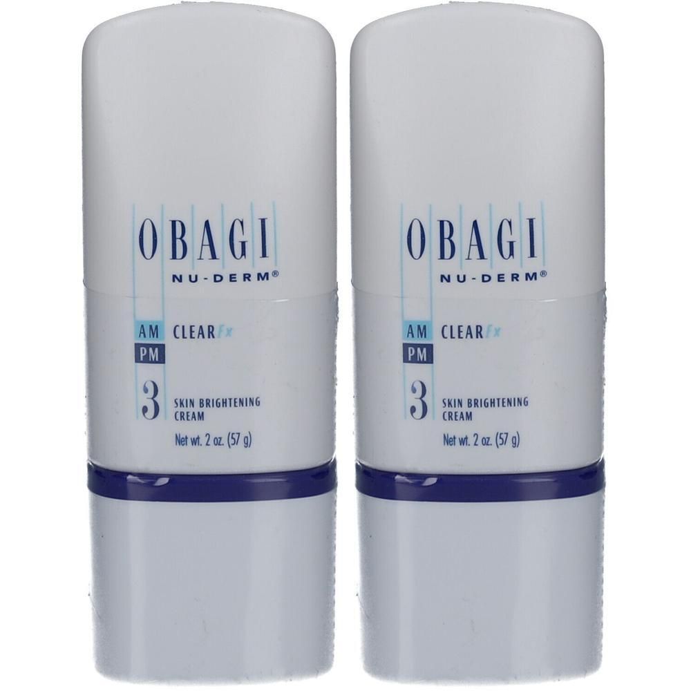 Deux flacons de crème éclaircissante pour la peau Obagi Nu-Derm Clear Fx, 57g.