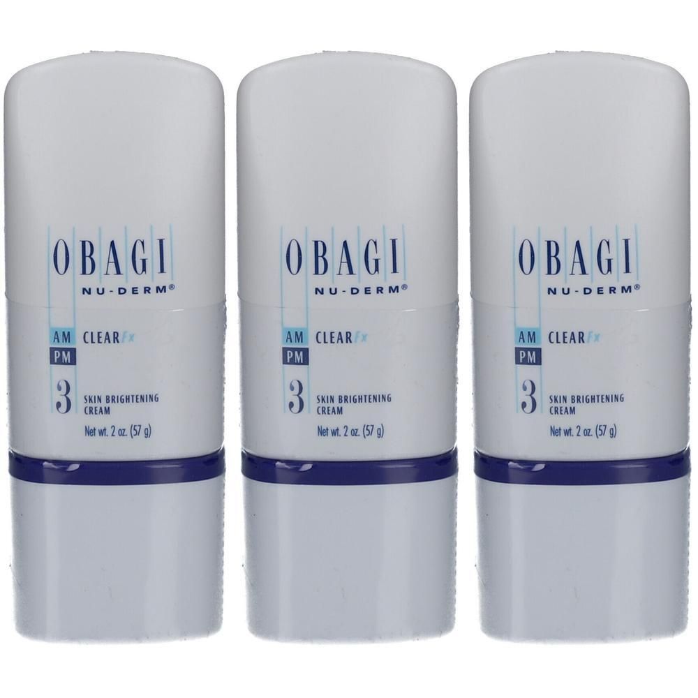 Drie flacons Obagi Nu-Derm Clear Fx huidverhelderende crème, 2 oz (57g).
