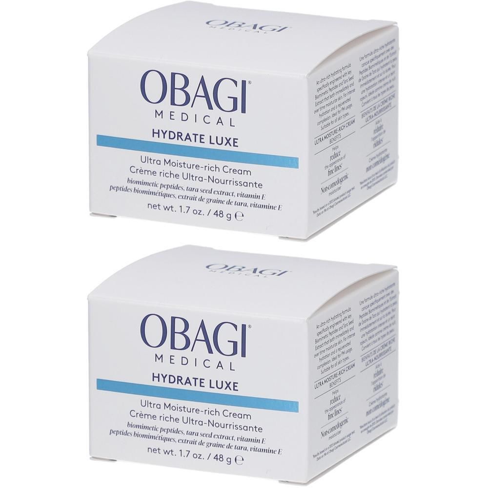 Twee Obagi Hydrate Luxe Ultra vochtrijke crème dozen, 48g.