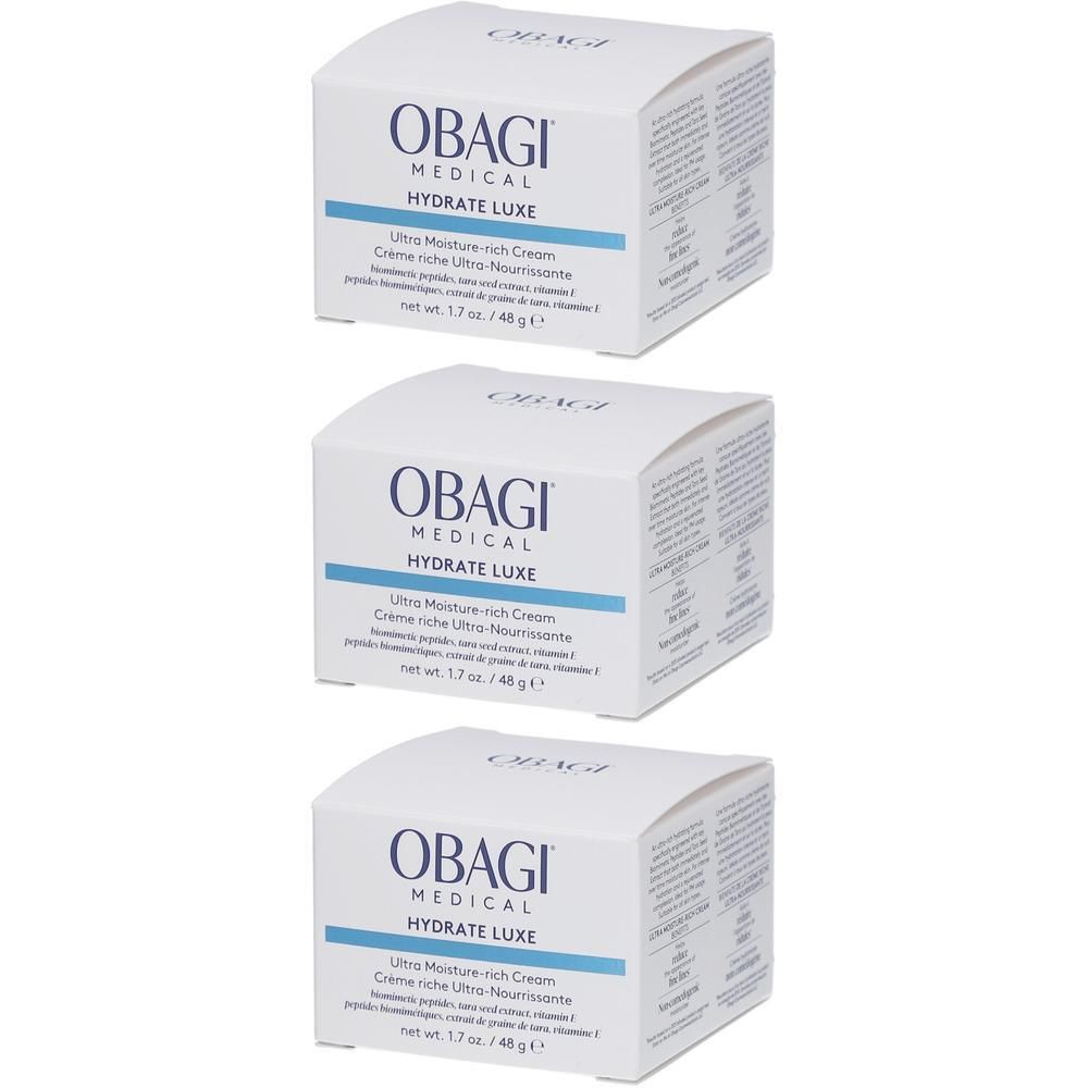 Trois boîtes de crème Obagi Hydrate Luxe Ultra Moisture-rich Cream, 48g.
