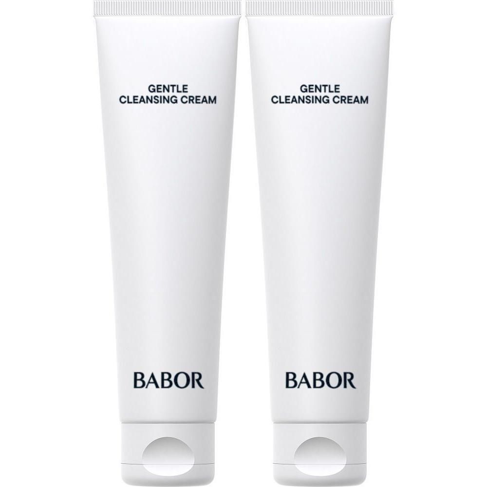 Deux tubes blancs de BABOR Gentle Cleansing Cream avec bouchon à clapet.