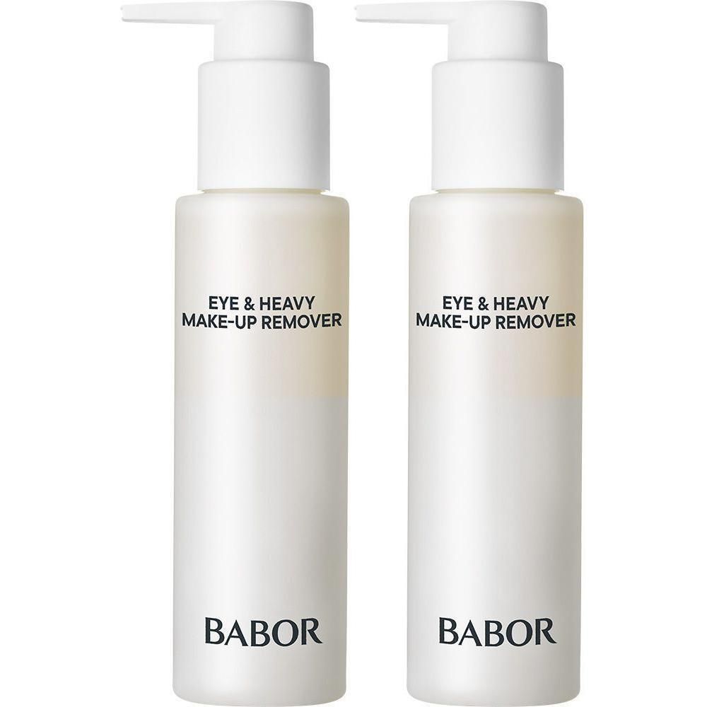 Deux flacons pompe de démaquillant pour les yeux et le maquillage intense Babor.
