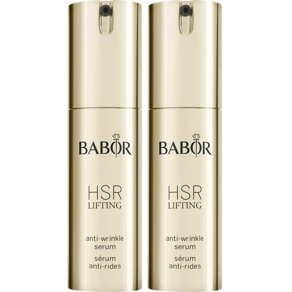 Deux flacons pompe dorés BABOR HSR Lifting Sérum Anti-Rides.