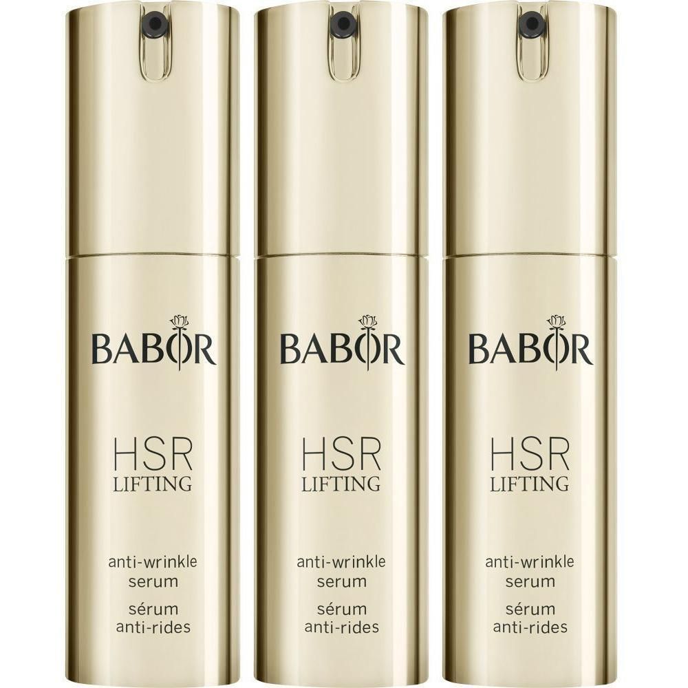 Drie gouden flacons BABOR HSR Lifting anti-rimpel serum met pompdose.
