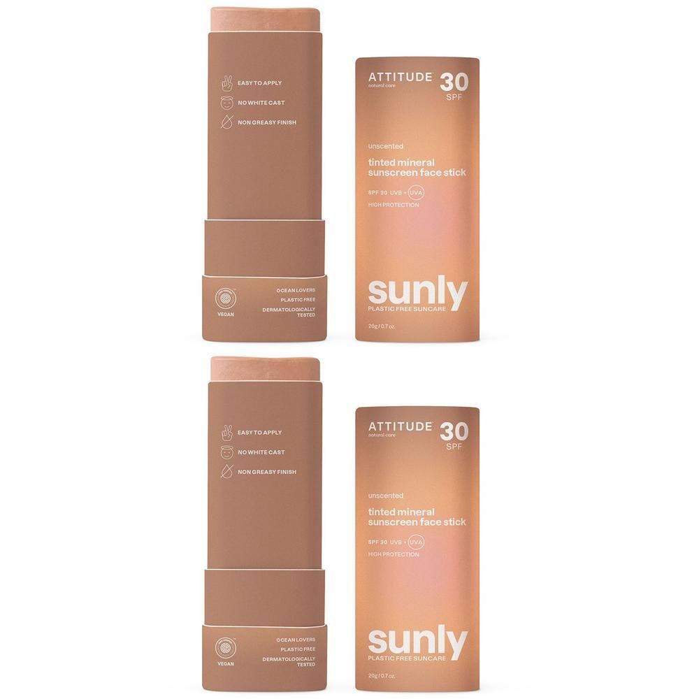 Twee getinte zonnebrandsticks voor het gezicht SPF 30.