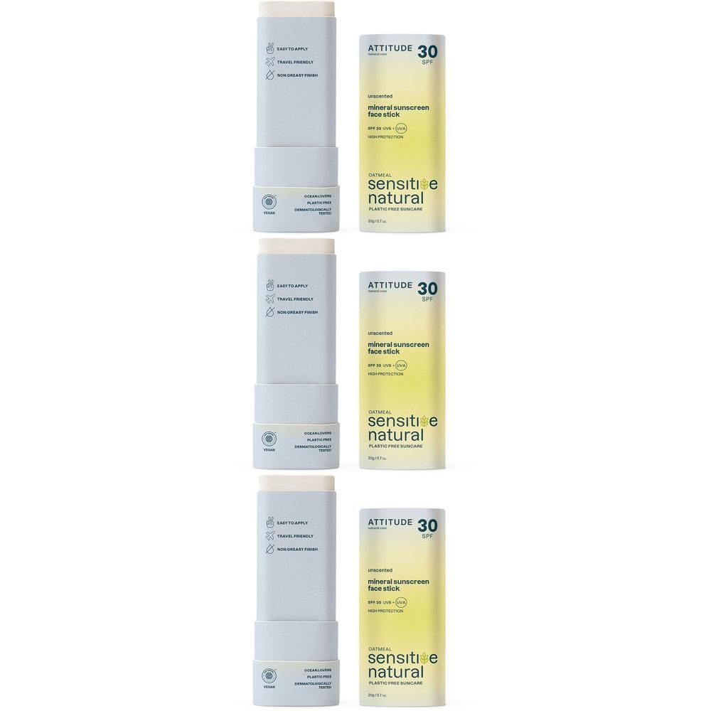 Drie Attitude gezichtszonnebrandsticks SPF 30.