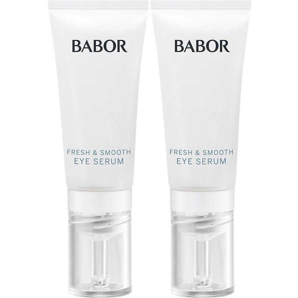 Deux tubes de sérum pour les yeux BABOR Fresh & Smooth avec distributeur.