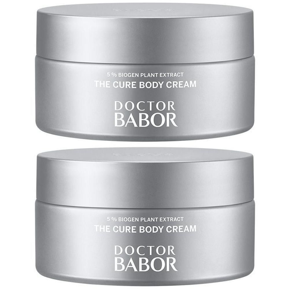 Deux pots argentés de Doctor Babor The Cure Body Cream.