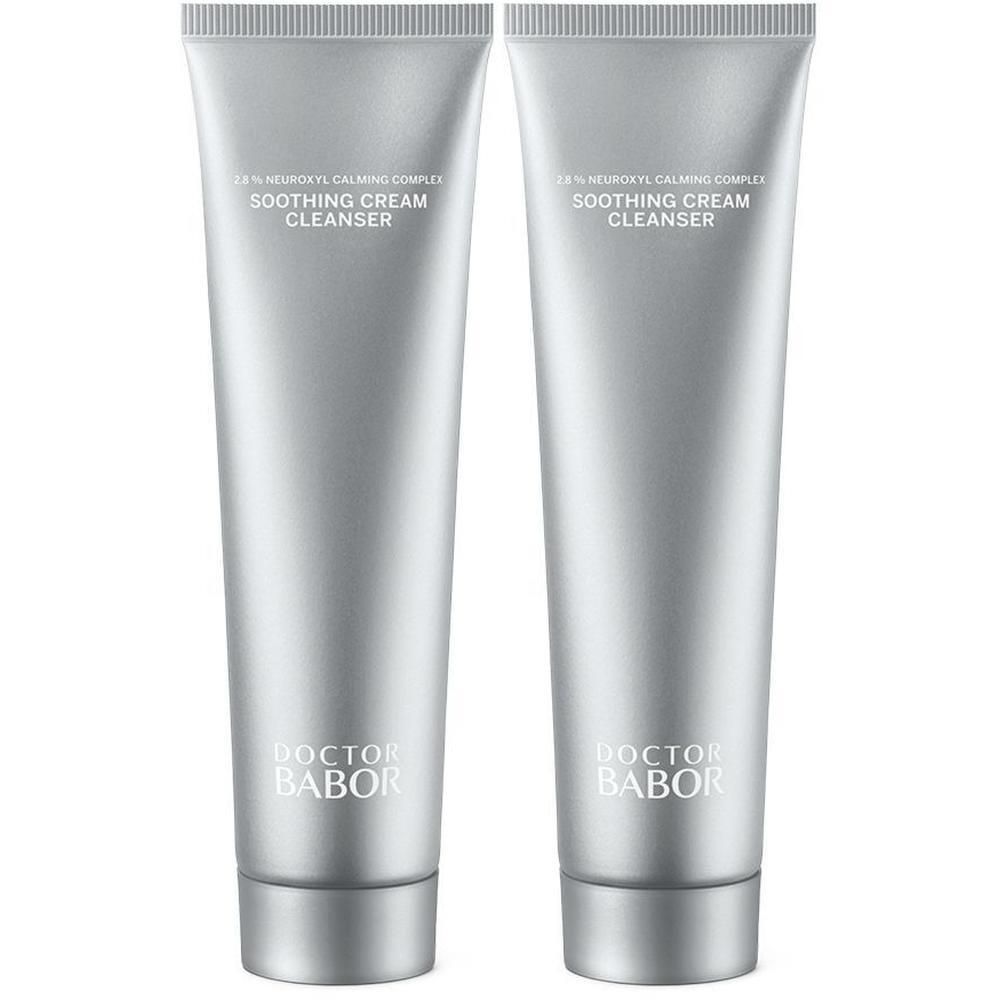 Twee zilverkleurige tubes Doctor Babor Soothing Cream Cleanser met kalmerende complex.