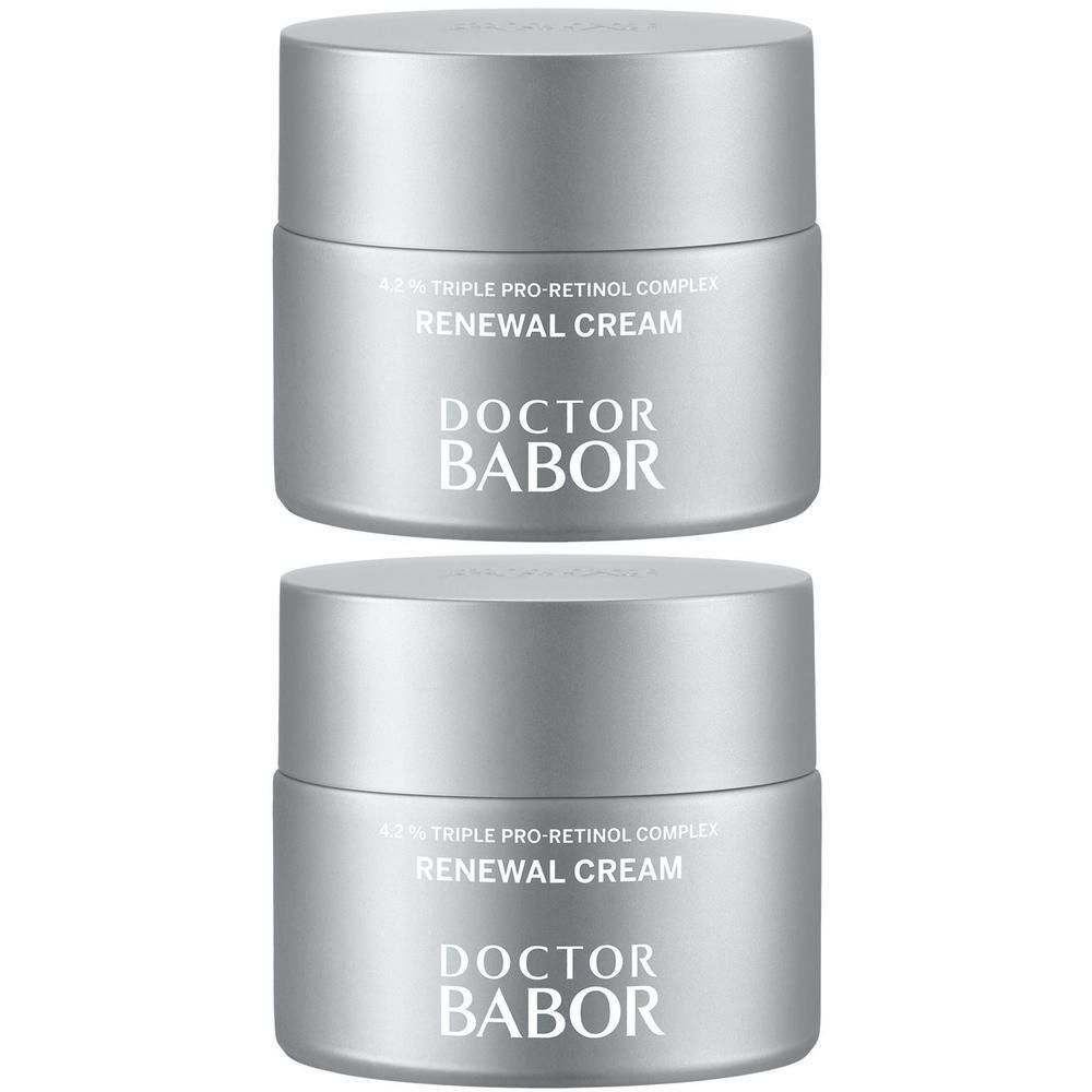 Twee zilverkleurige potjes Doctor Babor Renewal Cream.
