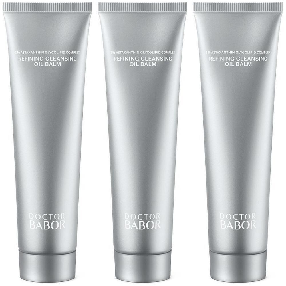 Trois tubes argentés de Doctor Babor Refining Cleansing Oil Balm.