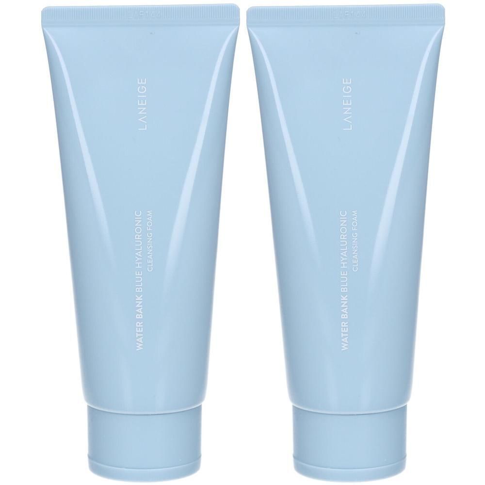 Twee lichtblauwe tubes LANEIGE Water Bank Blue Hyaluronic Cleansing Foam.