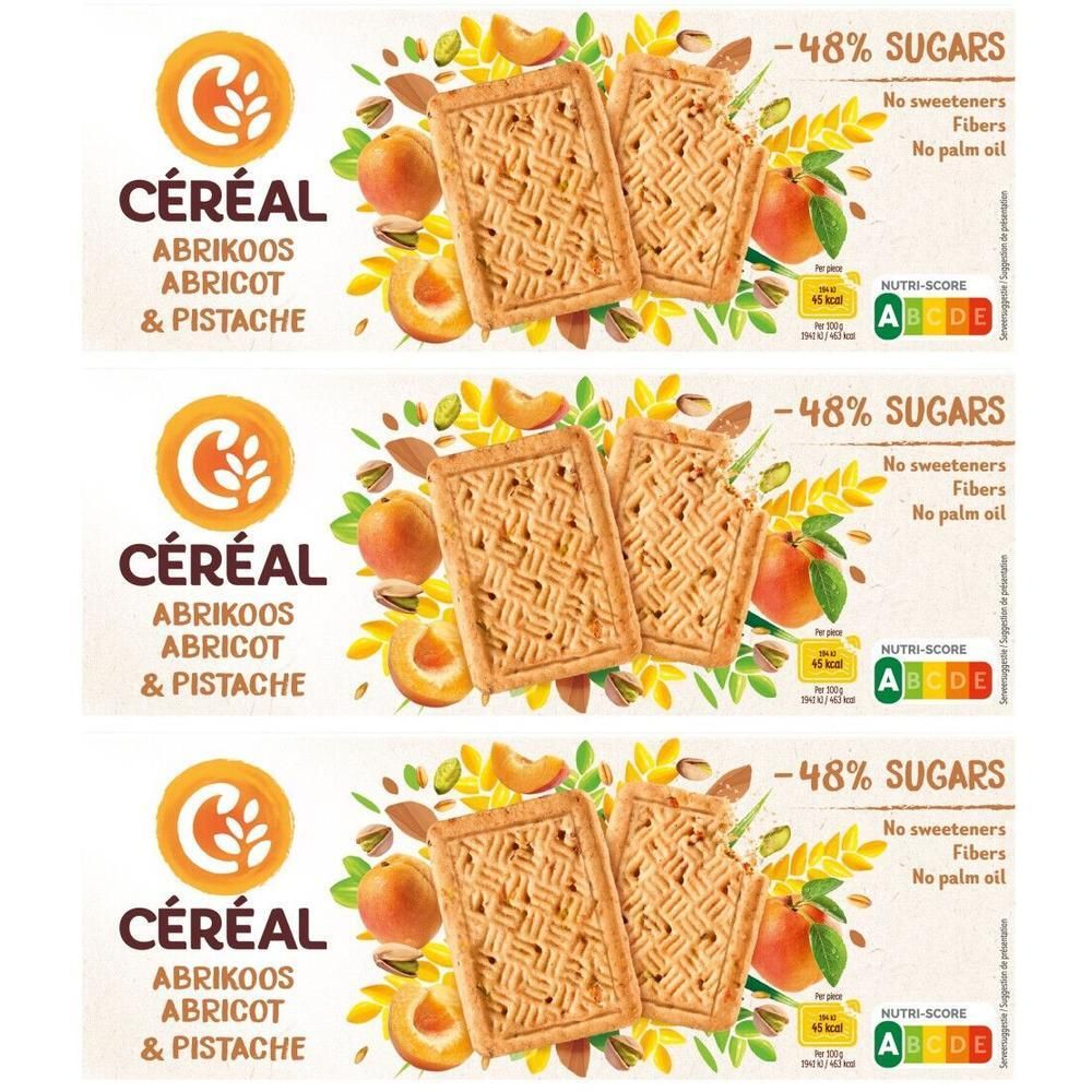 Biscuits Céréal Abricot & Pistache, -48% sucres, Nutri-Score A.