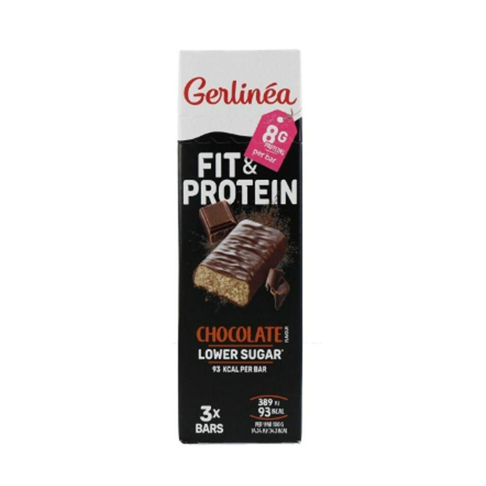 Gerlinéa Fit & Protein Chocoladerepen, verpakking van 3. Laag suikergehalte, 8g eiwit per reep.