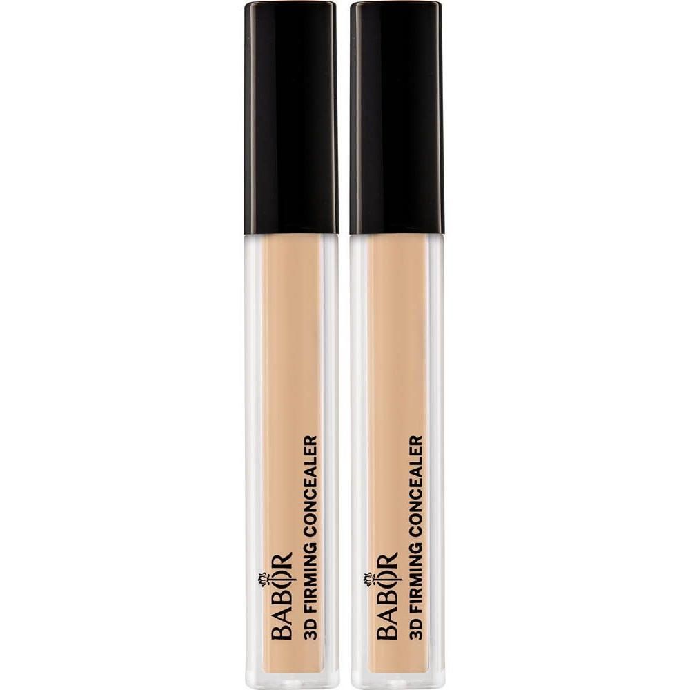 Deux Babor 3D Firming Concealer teinte naturelle dans des tubes transparents avec capuchons noirs.