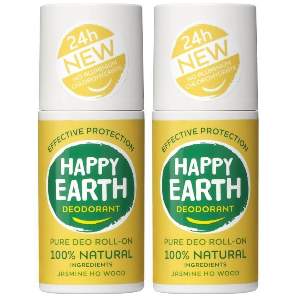Twee Happy Earth Deodorant Roll-Ons, 100% natuurlijk, Jasmijn & Ho Hout.