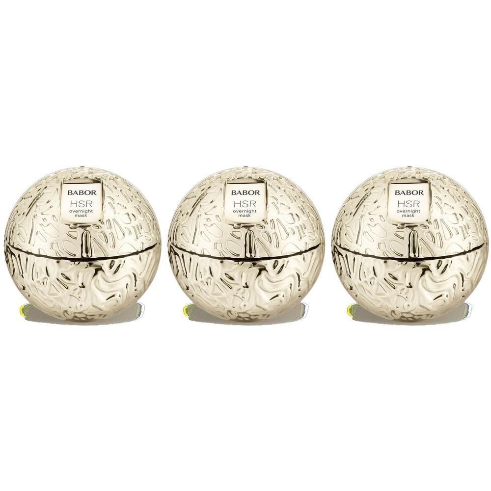 Trois pots dorés contenant le masque de nuit BABOR HSR Lifting.