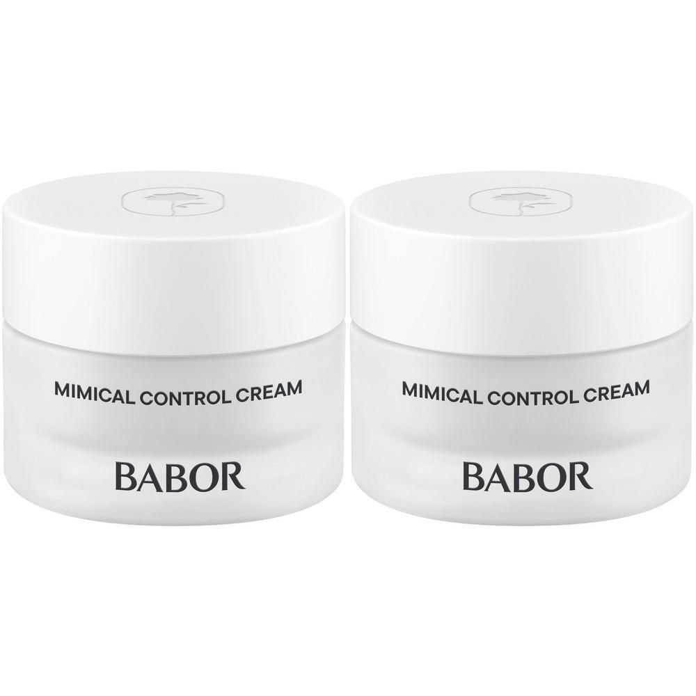 Twee potjes Babor Mimical Control Cream met witte deksels.