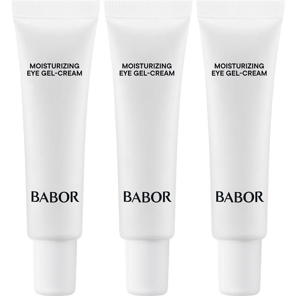 Drie witte tubes Babor Moisturizing Eye Gel-Cream.