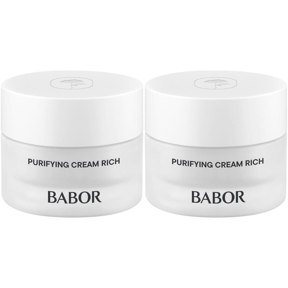 Twee Babor potjes met opschrift "Purifying Cream Rich".