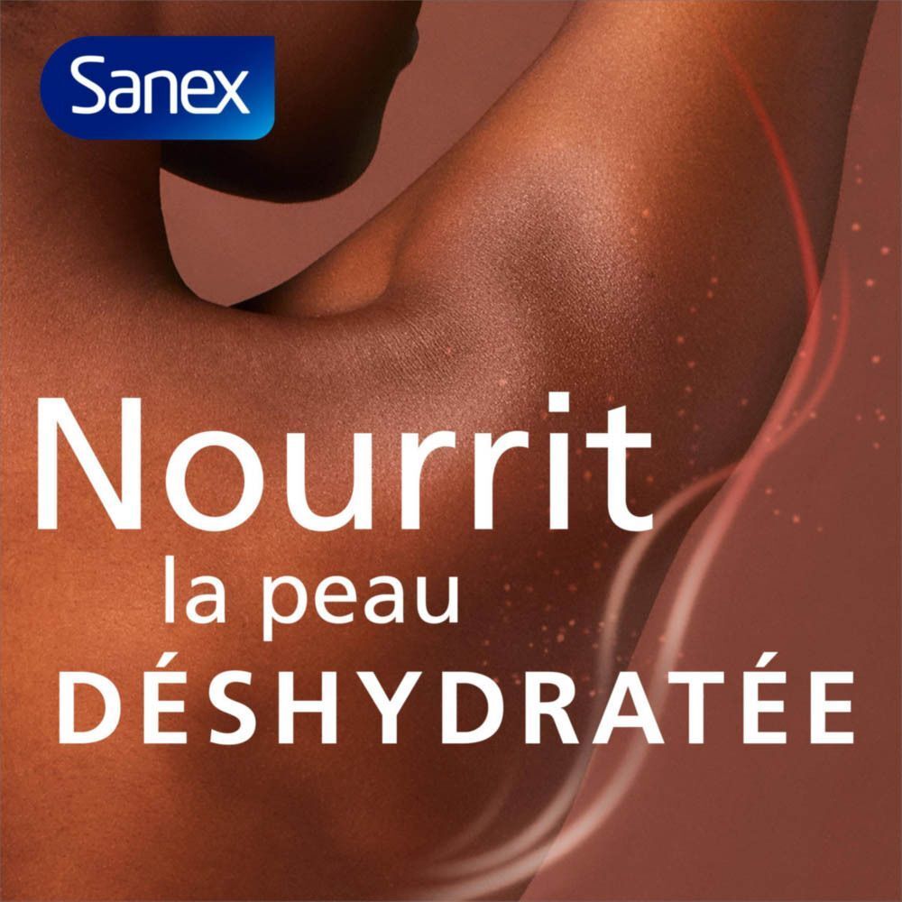Sanex Expert Skin Health Pro Hydrate Crème de Douche pour peaux très sèches, sur le bras d'une personne.