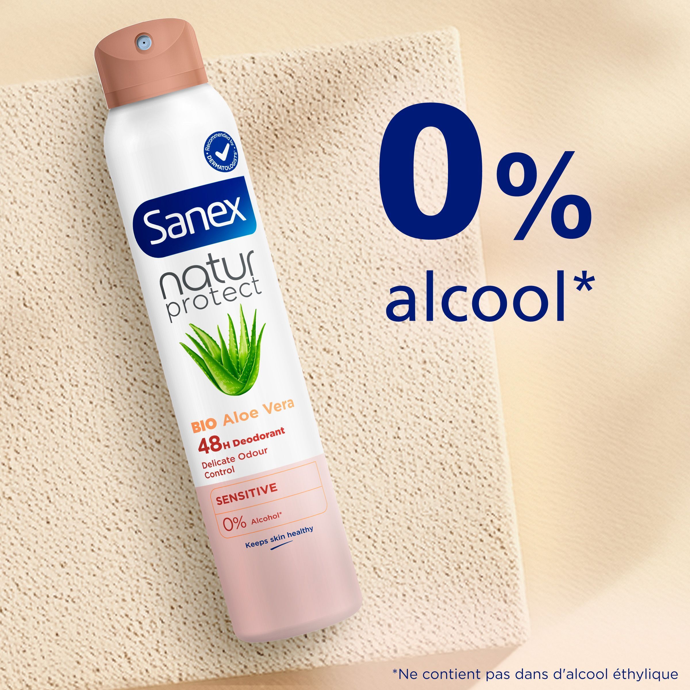 Sanex Natur Protect spray déodorant: 0% alcool.