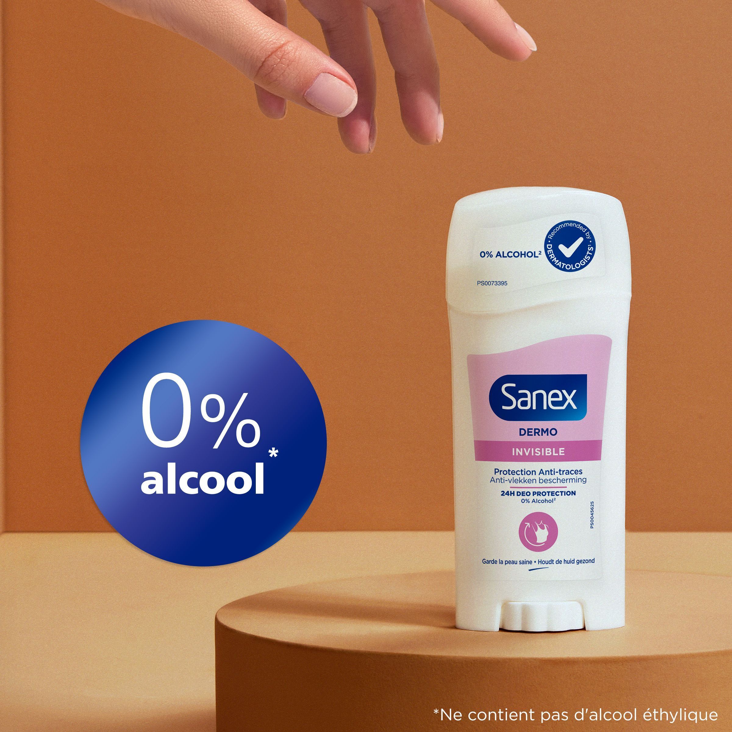 Stick déodorant Sanex Derma Care Invisible, 0% alcool.