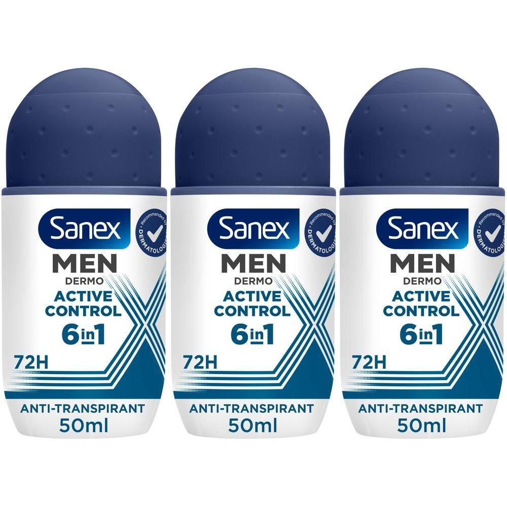 Trois roll-on Sanex Men Active Control 72H Anti-transpirant, 50ml.