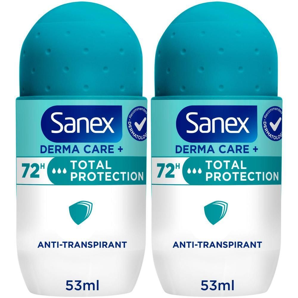 Deux roll-ons Sanex Derma Care+ Total Protection 72h Anti-transpirant, 53ml.