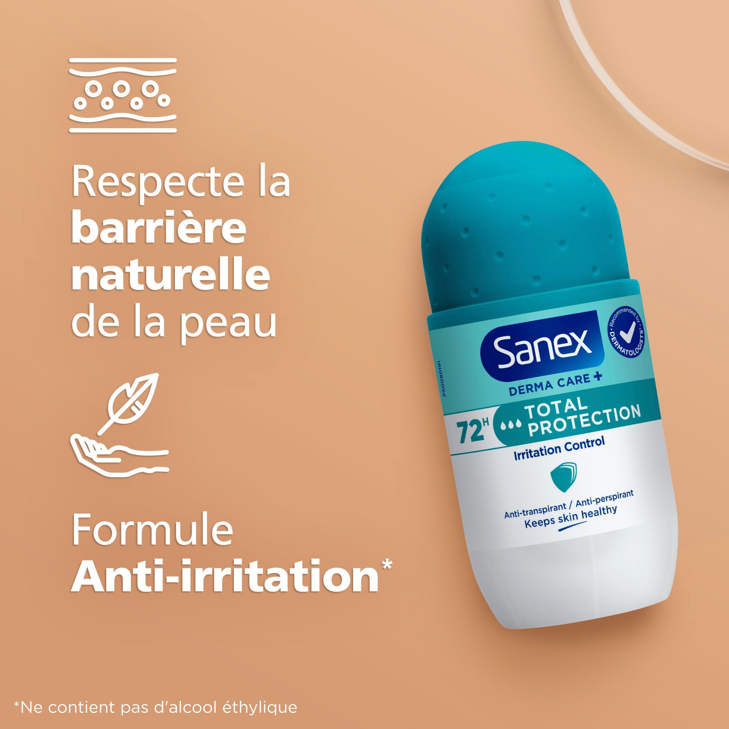 Sanex : Respecte la barrière naturelle de la peau. Formule anti-irritation.