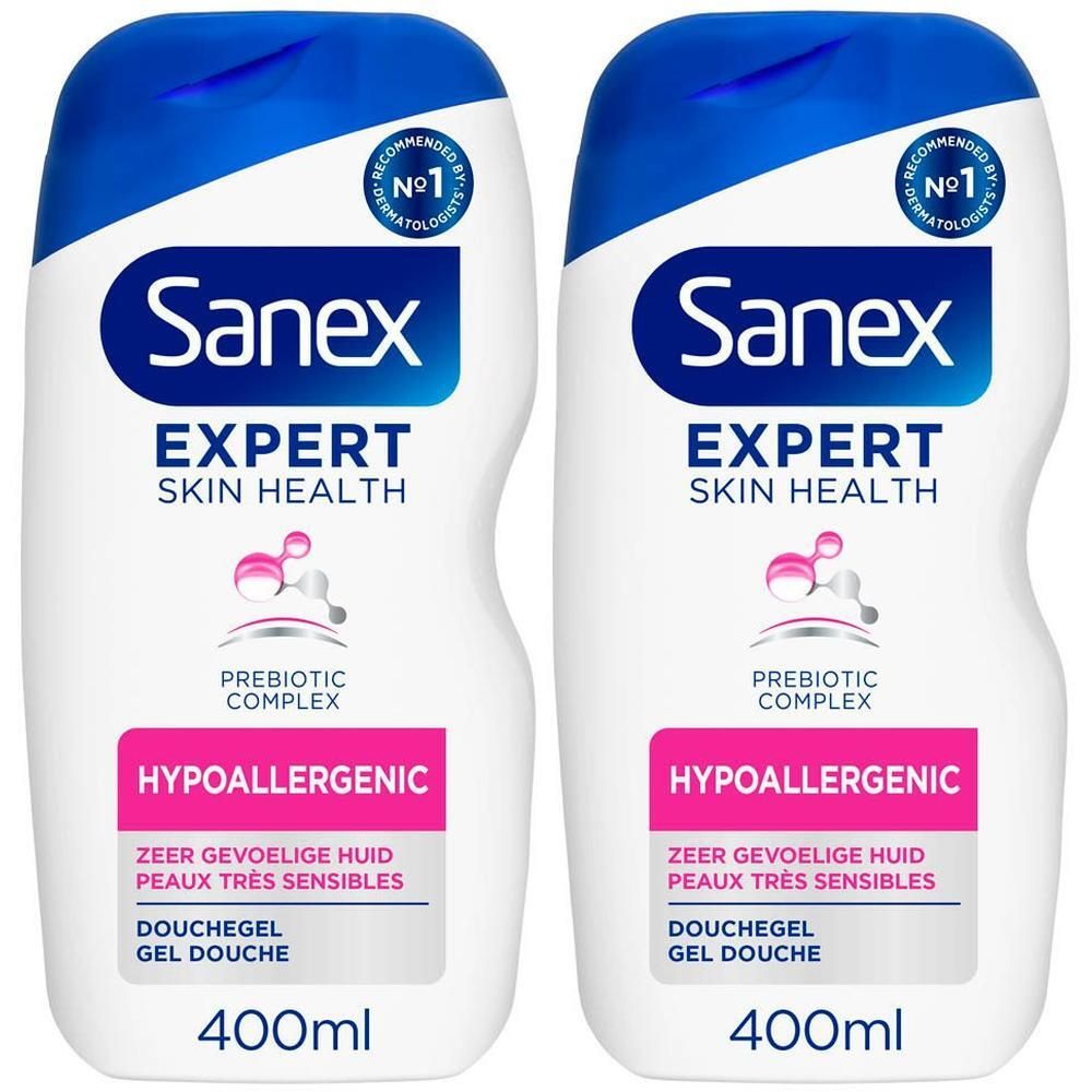 Twee flessen Sanex Expert Skin Health douchegel, 400ml.